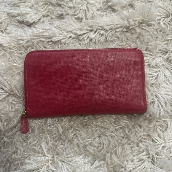 Prada Pink Saffiano Leather Continental Bow Long Zippy Wallet Zip Around Gold - Picture 7 of 11